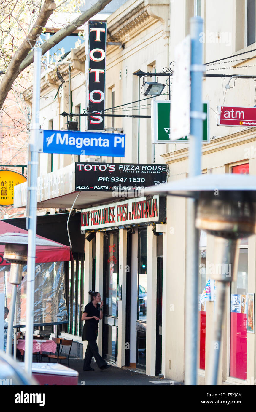 Street scene with Italian restaurant, Lygon Street, Carlton, Victoria, australia Stock Photo