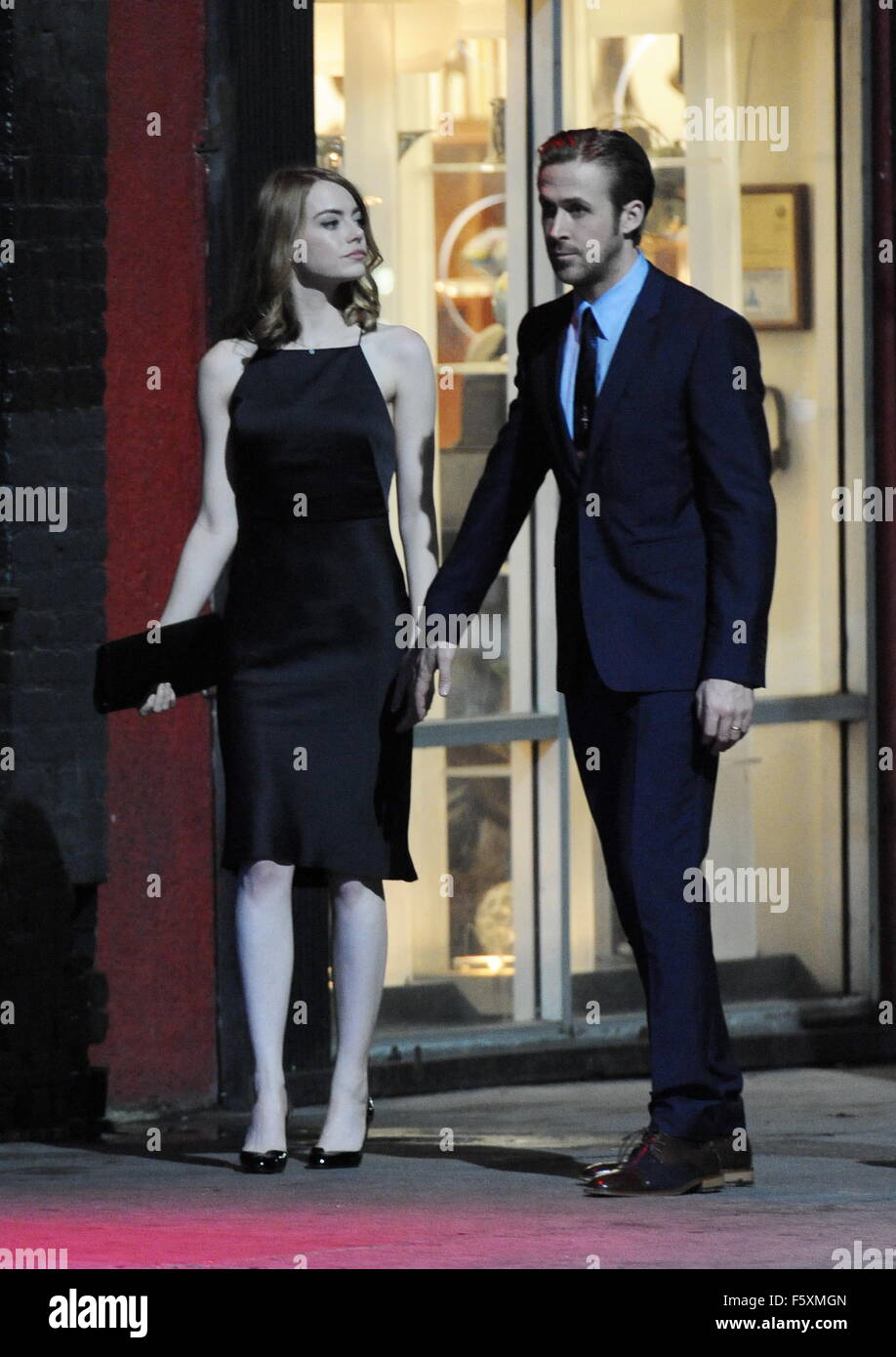 Emma Stone And Ryan Gosling Hold Hands While Shooting An Early Morning Nightclub Scene On The Set Of La La Land Currently Filming In Hollywood Featuring Emma Stone Ryan Gosling Where Los