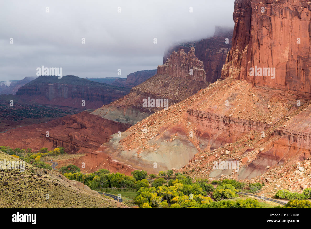Stormy weather gathering above the Waterpocket Fold, Capitol Reef National Park, Utah Stock Photo