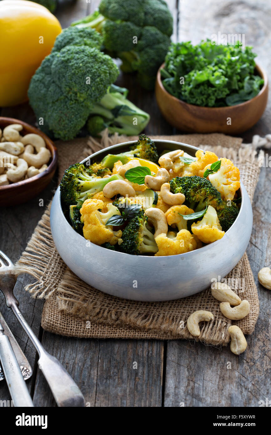 Vegetable curry with broccoli, cauliflower, kale cashew nuts Stock