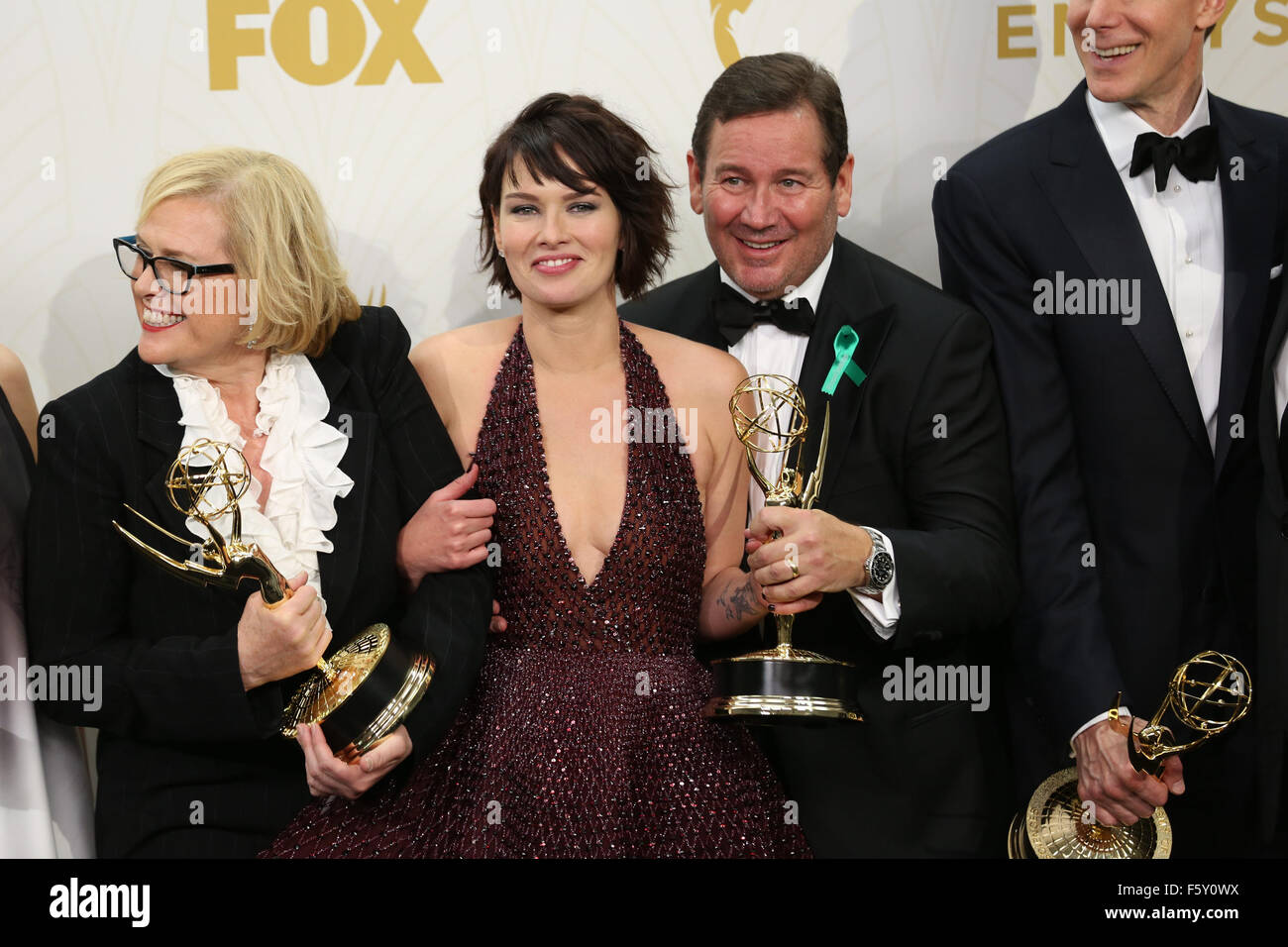 67th Annual Primetime Emmy Awards at Microsoft Theater - Press Room  Featuring: D. B. Weiss, Lena Headey, David Nutter Where: Los Angeles, California, United States When: 20 Sep 2015 Stock Photo
