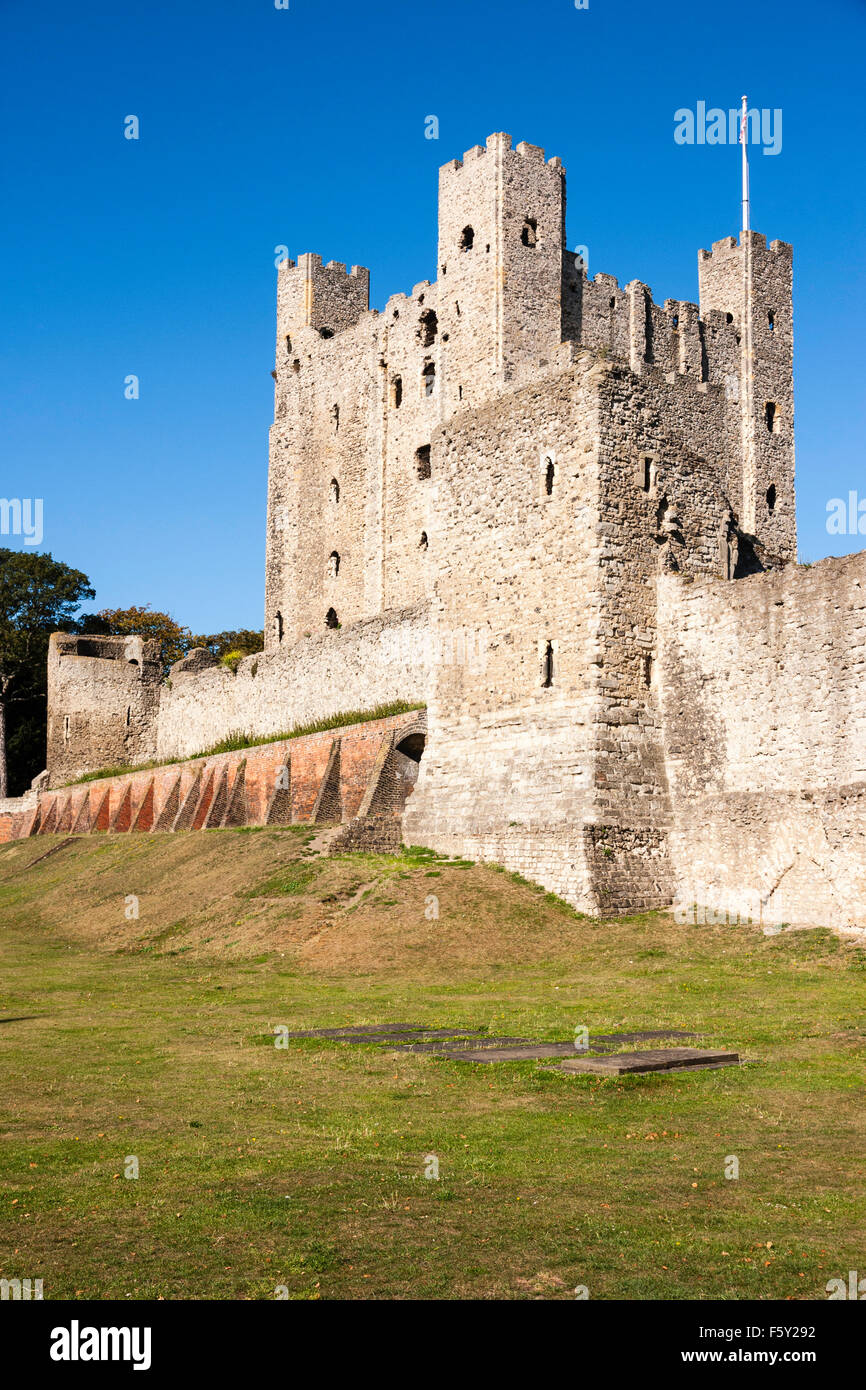 England, Rochester castle. Medieval east curtain outer wall and 12th