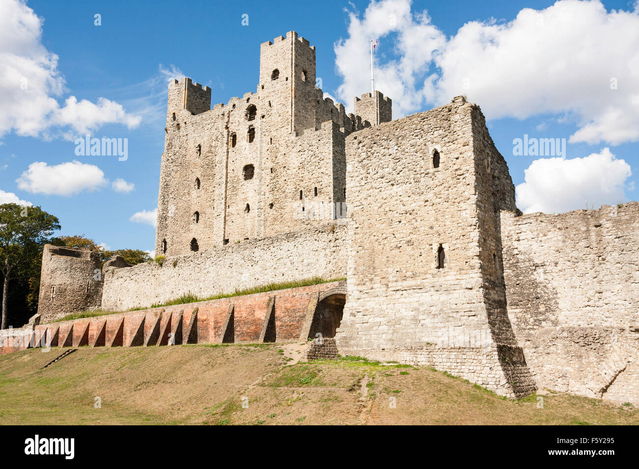 England, Rochester castle. Medieval east curtain outer wall and 12th