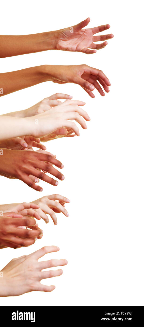 Many empty hands reaching to the side Stock Photo