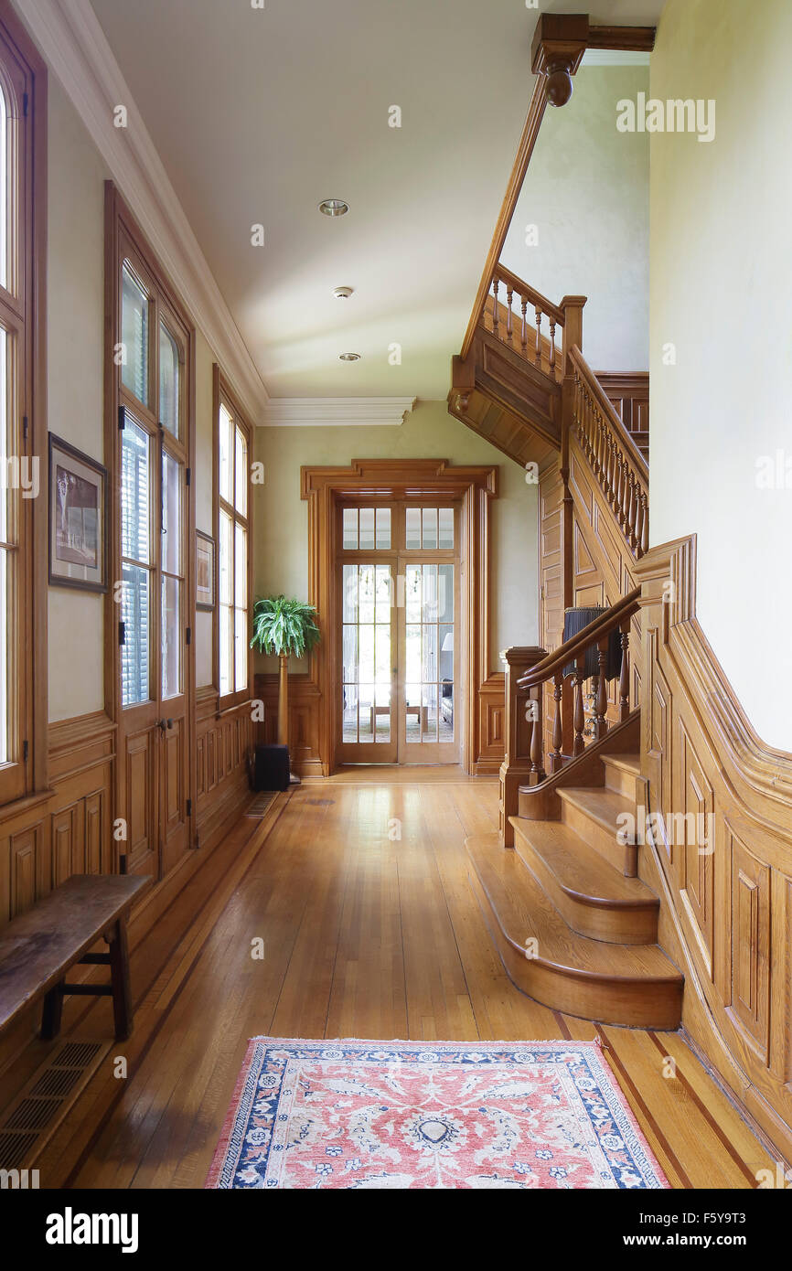 Front entrance hall with staircase; view from front door. Clifton Stock