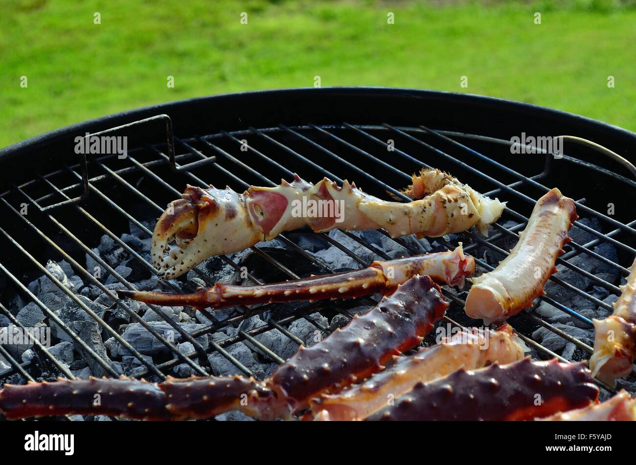 king crab legs on barbecue in summer Stock Photo Alamy