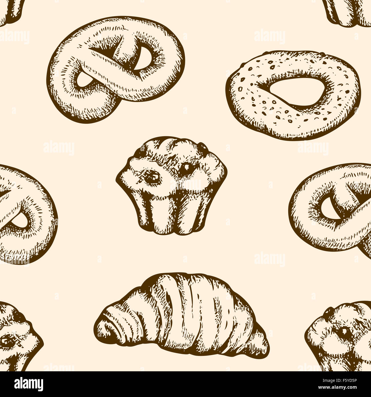 Seamless pattern  with vintage bakery, hand drawn illustration Stock Photo