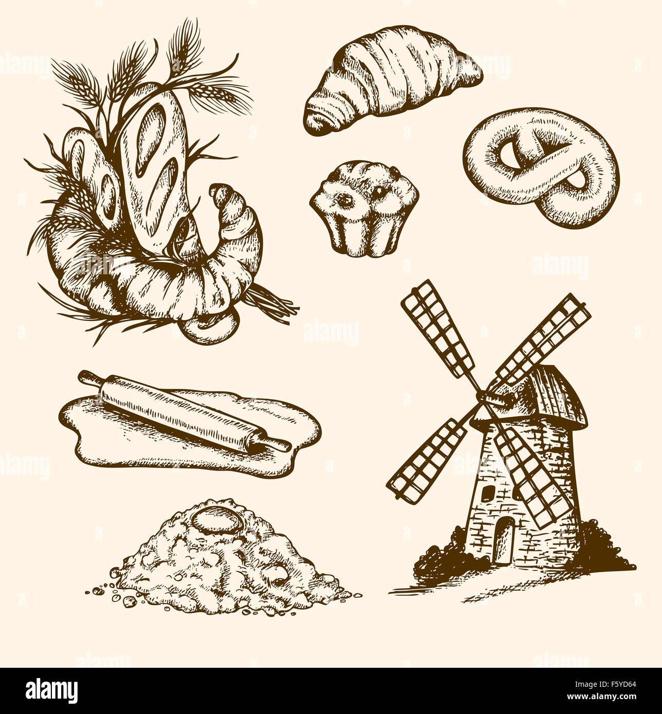 Set of vintage bakery, hand drawn illustration Stock Photo