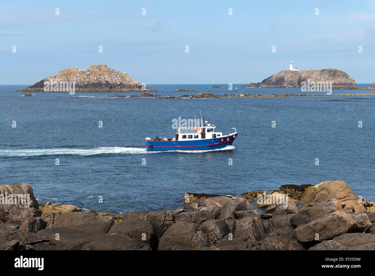 The Firethorn, a small inter-island passenger boat, Tresco Isles of Scilly, Cornwall England. Stock Photo