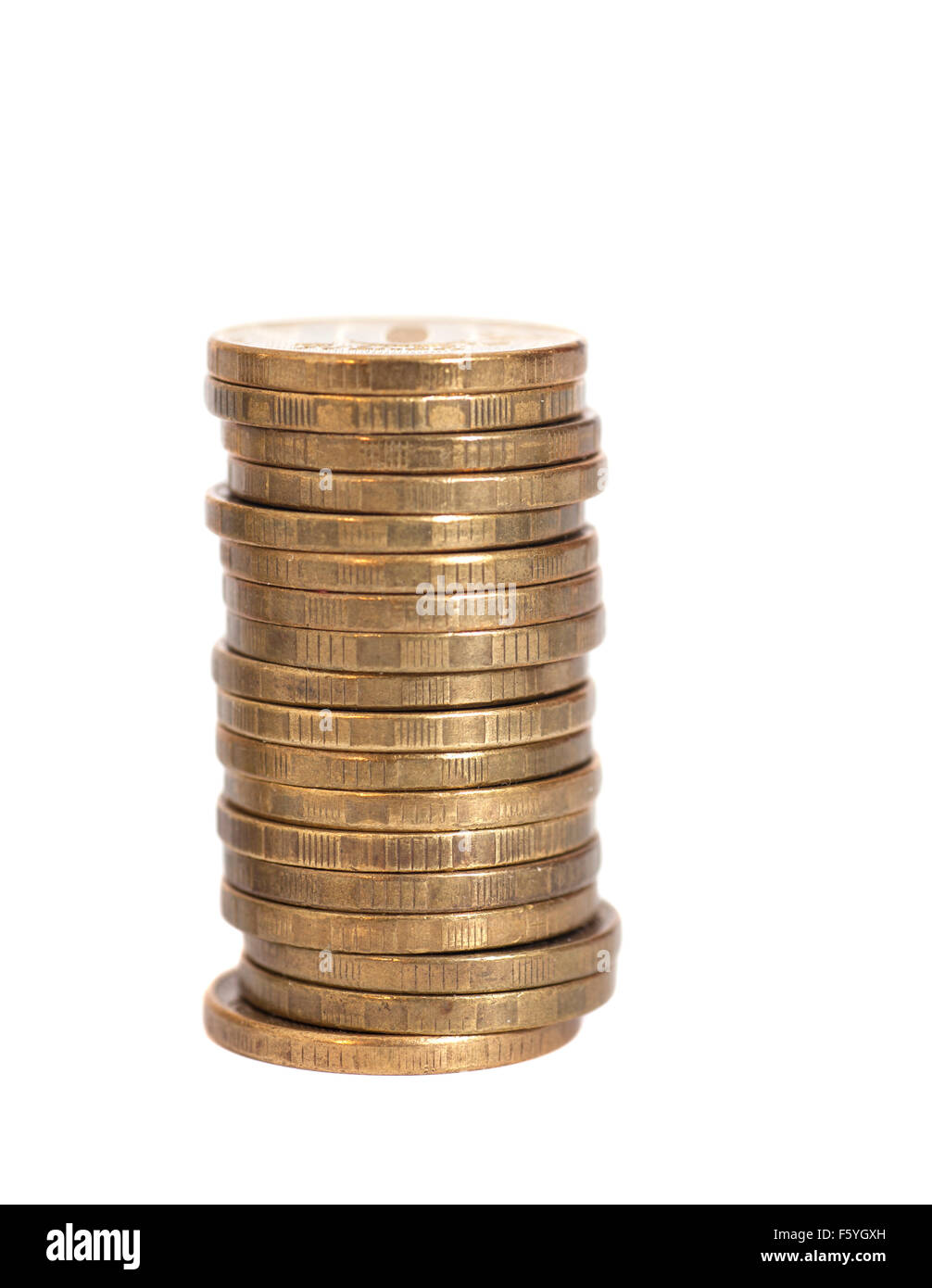 stacks of golden coins isolated on white Stock Photo - Alamy