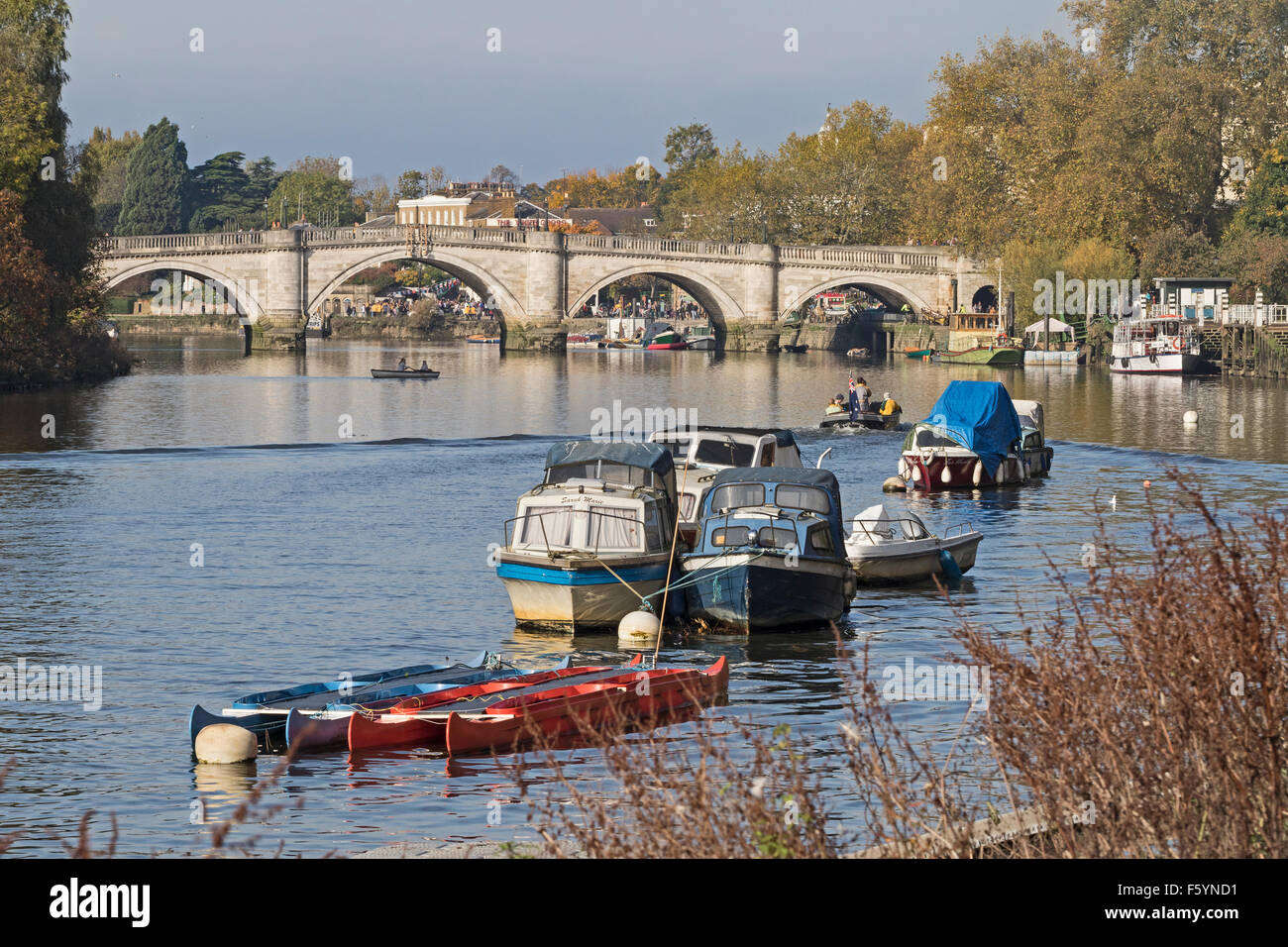 Richmond Upon Thames   Looking towards the 18th century bridge from upstream Stock Photo