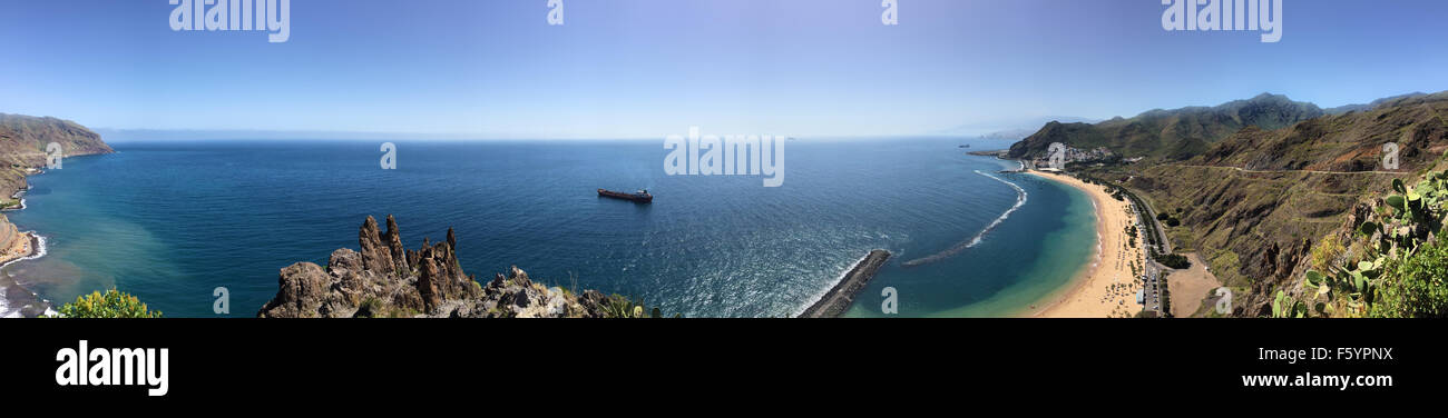 Ocean panoramic view - beach, coast, sea and blue sky Stock Photo