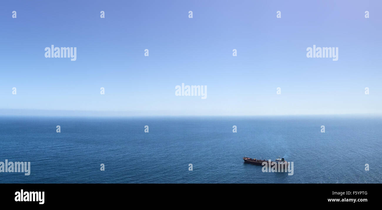 single ship on ocean panoramic background Stock Photo