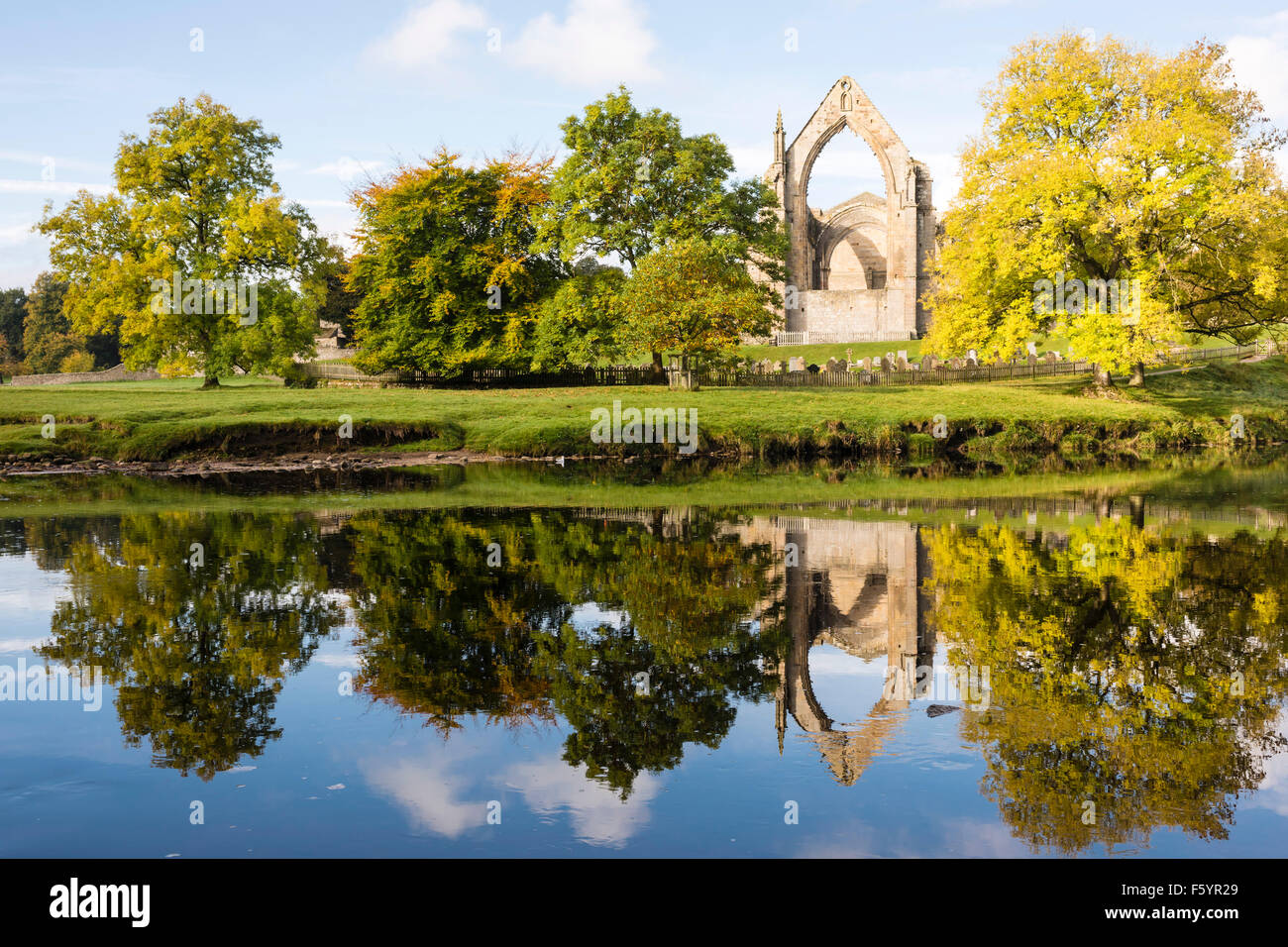 Autumnal reflections at Bolton Abbey (2), Yorkshire Dales National Park, England, UK Stock Photo