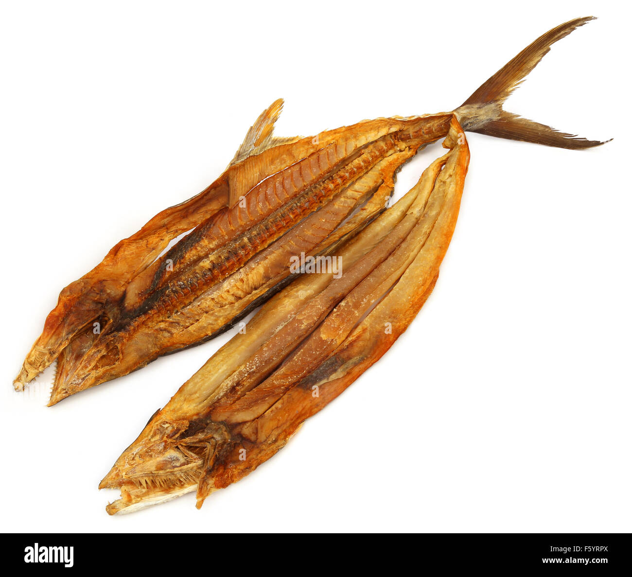 Dried salmon fish over white background Stock Photo