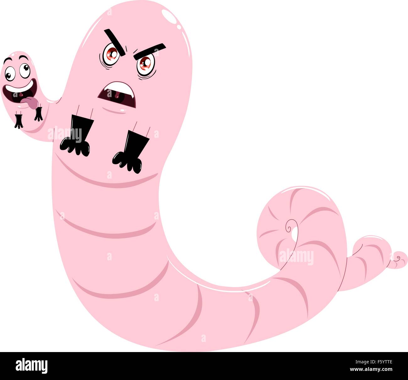 A vector illustration of a two headed evil worm wearing gloves. Stock Vector