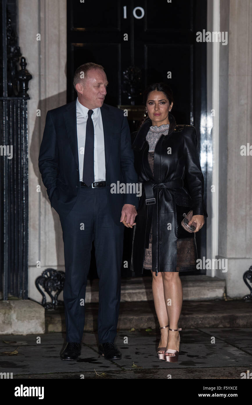 LFW s/s 2016: Downing Street Reception held at 10 Downing Street - Arrivals.  Featuring: Salma Hayek, Francois-Henri Pinault Where: London, United Kingdom When: 22 Sep 2015 Stock Photo