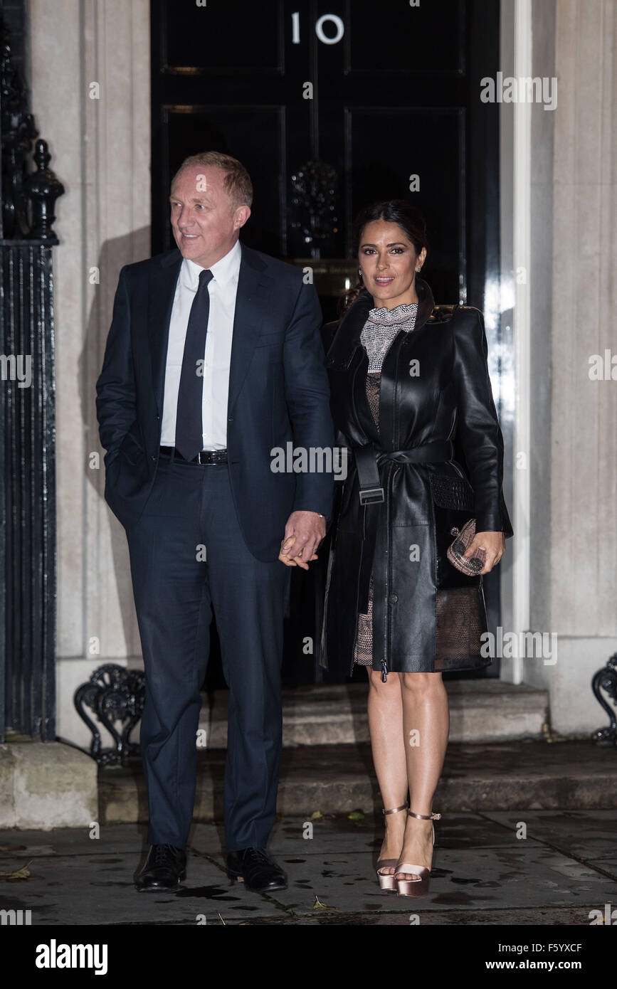LFW s/s 2016: Downing Street Reception held at 10 Downing Street - Arrivals.  Featuring: Salma Hayek, Francois-Henri Pinault Where: London, United Kingdom When: 22 Sep 2015 Stock Photo