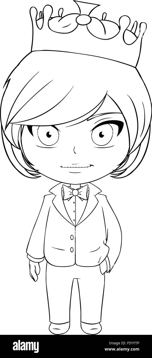 Vector illustration coloring page of a prince smiling. Stock Vector