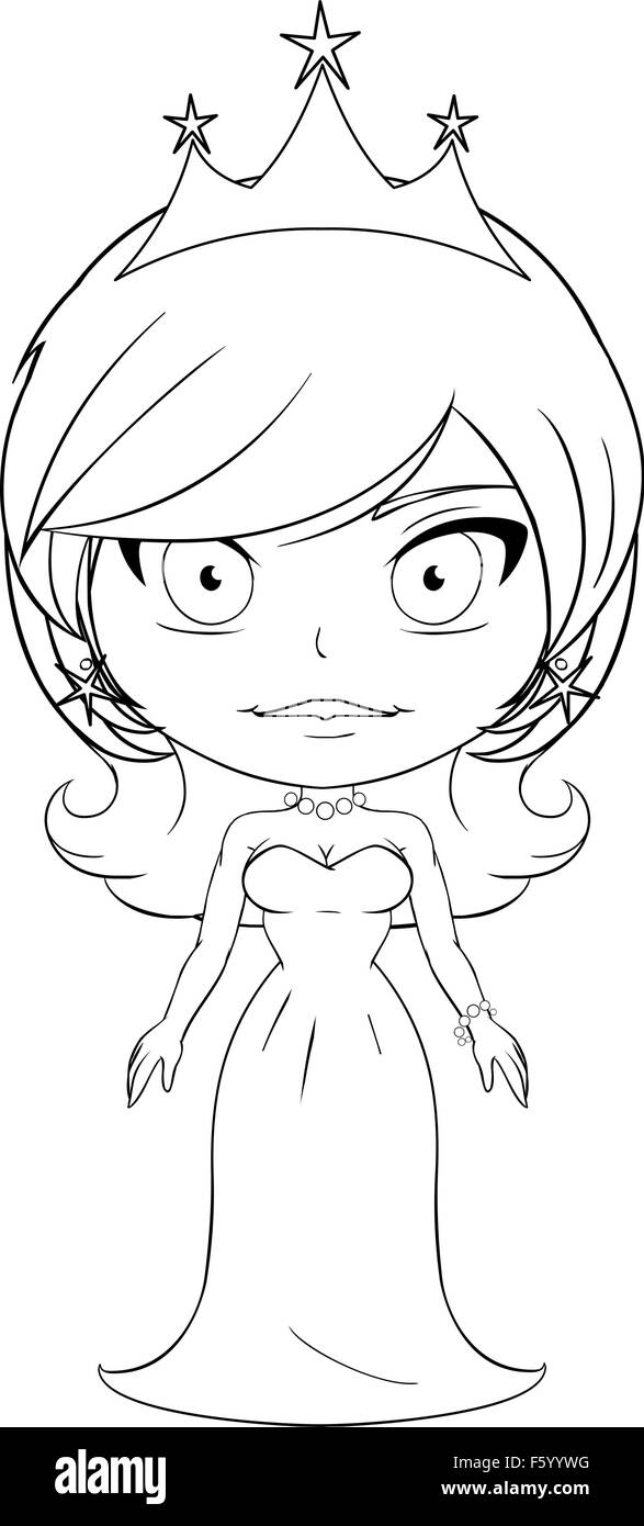 Vector illustration coloring page of a beautiful princess smiling. Stock Vector