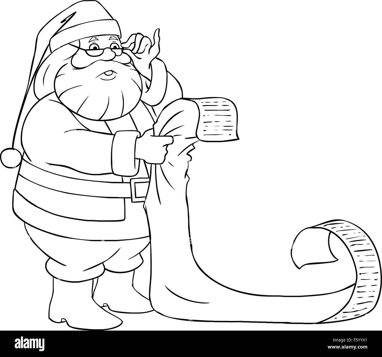 A vector illustration of Santa Claus holding and reading from his Christmas list of good and bad children. Stock Vector