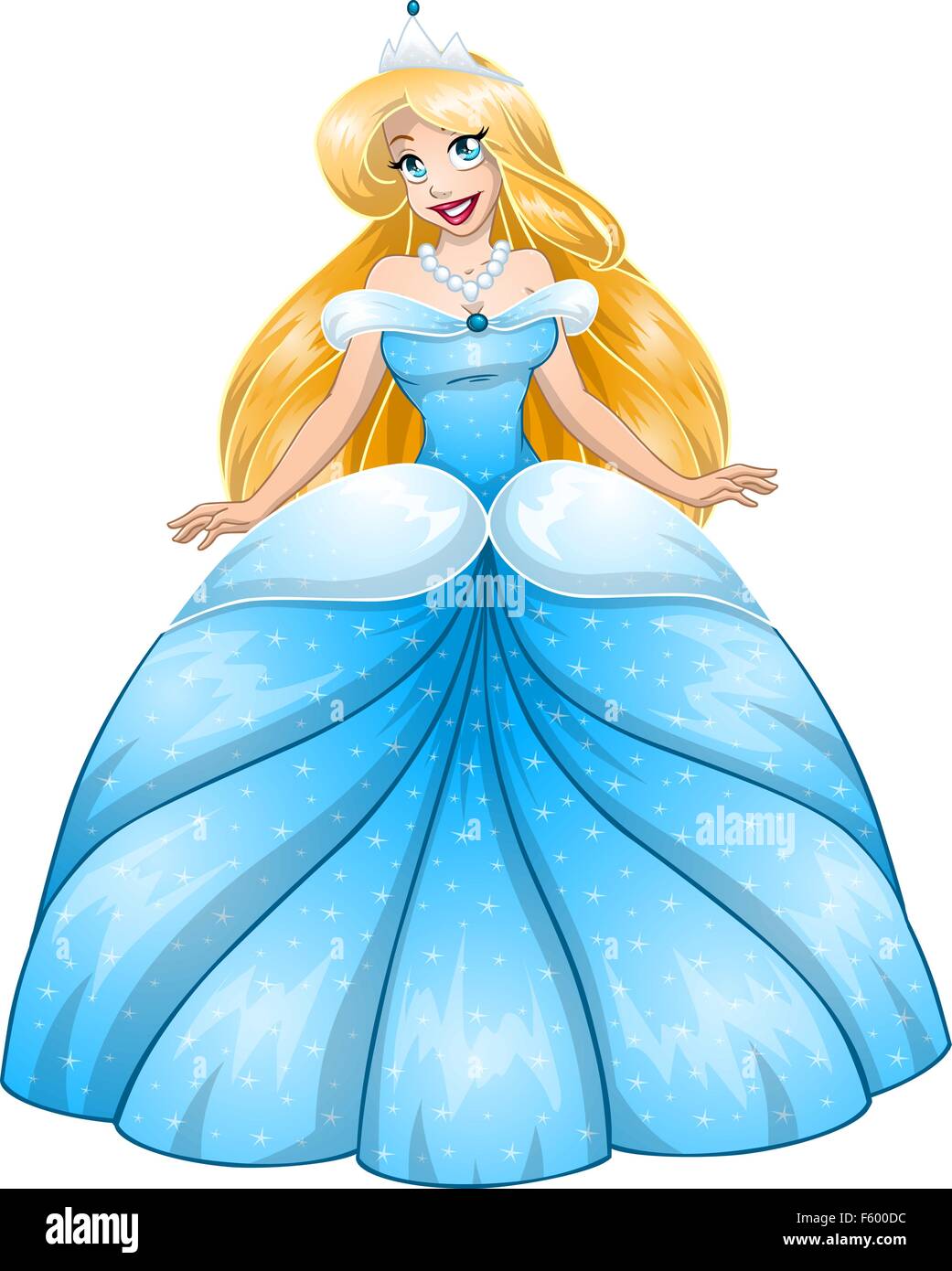 Vector illustration of a beautiful blond princess in blue dress. Stock Vector