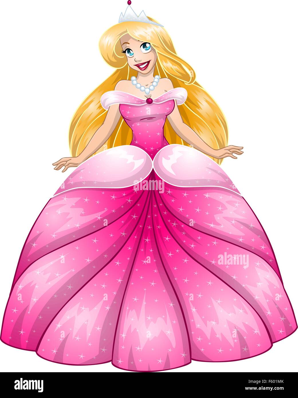 Vector illustration of a beautiful blond princess in pink dress. Stock Vector