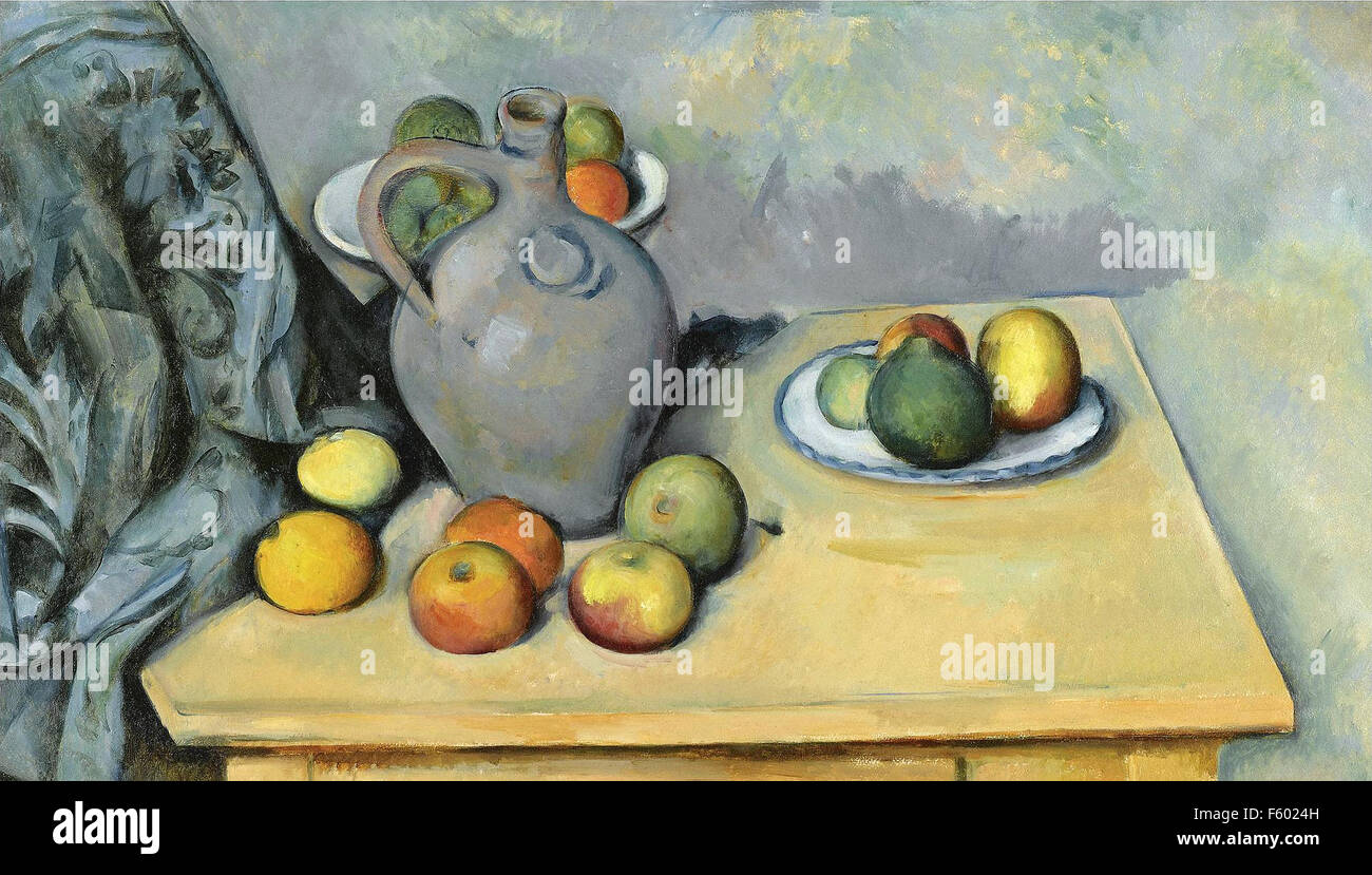 Paul Cézanne - Pichet et Fruits sur une Table Stock Photo