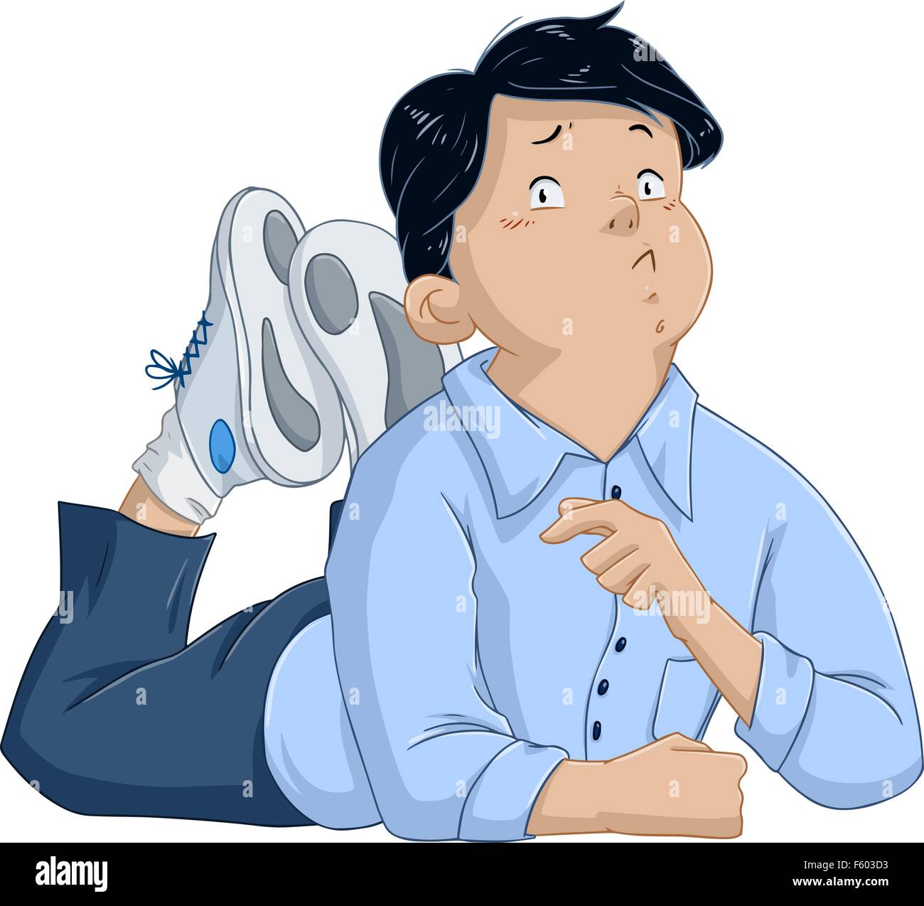 Vector illustration of an uncertain boy laying on the floor. Stock Vector
