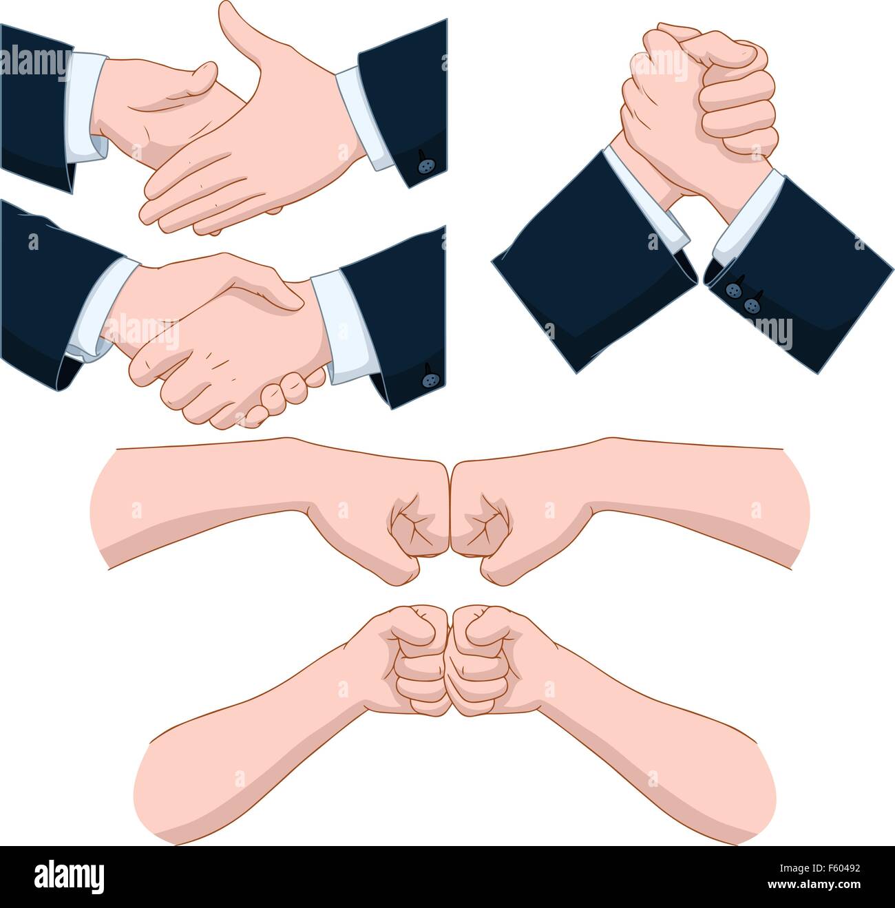 Vector illustrations pack of various hand shakes and fist bumps Stock Vector