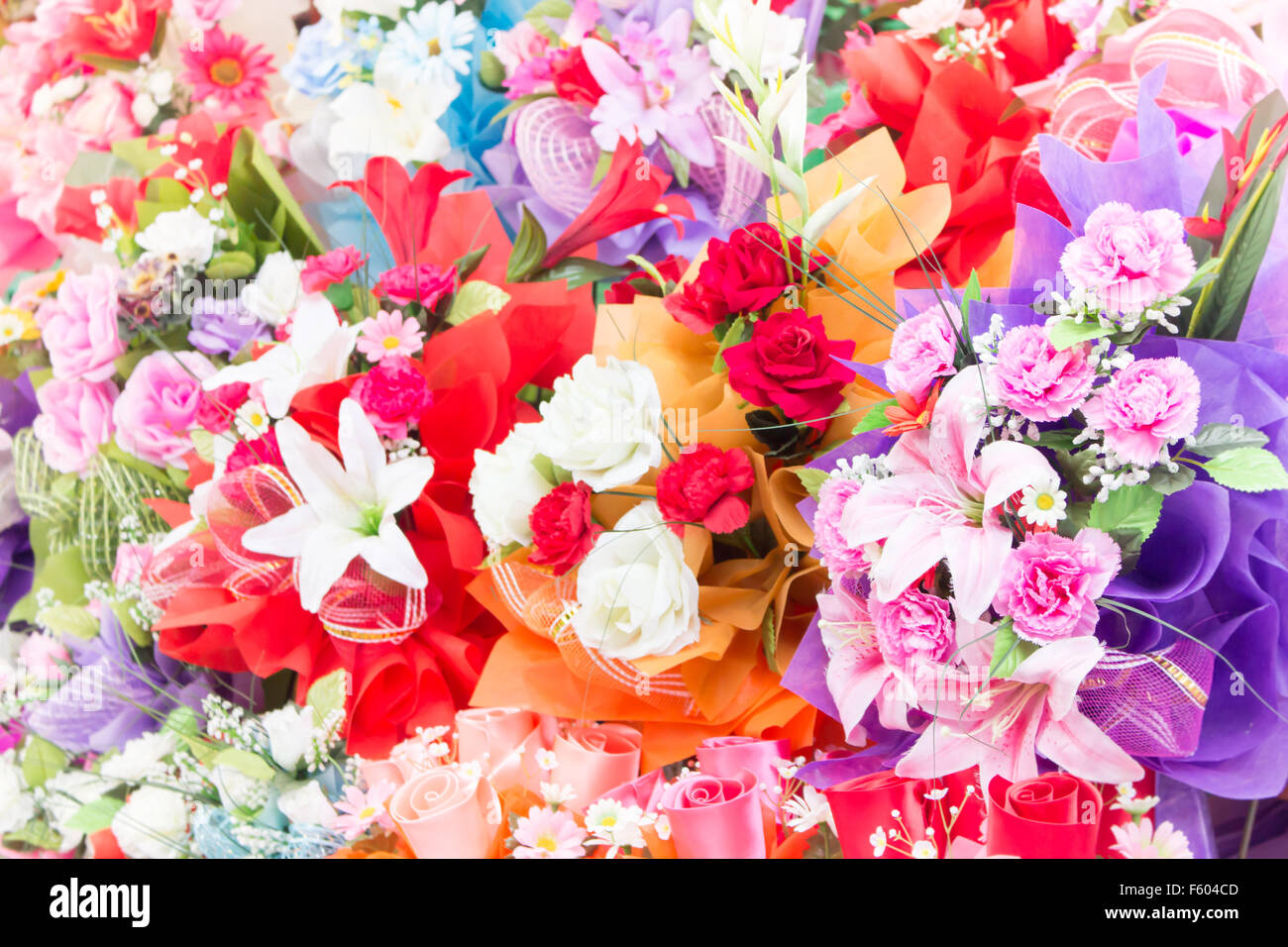 Artificial flower background select focus Stock Photo