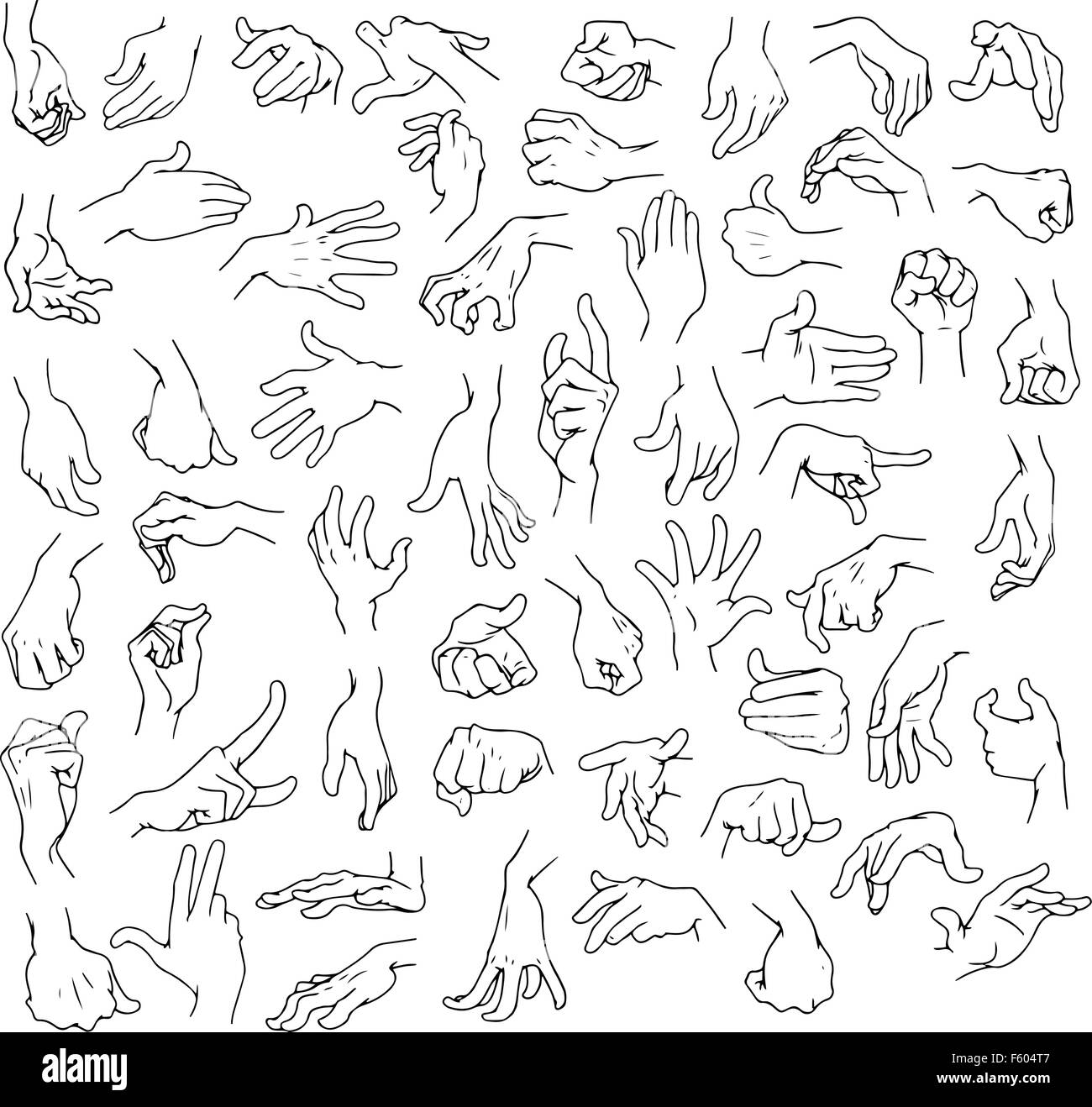 Vector illustration line art pack of man hands in various gestures