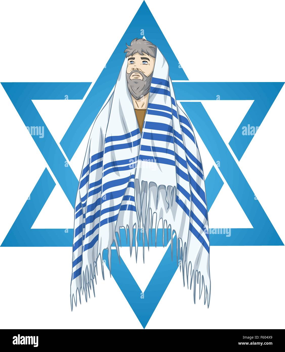 Vector illustration of Rabbi with talit and star of david Stock Vector