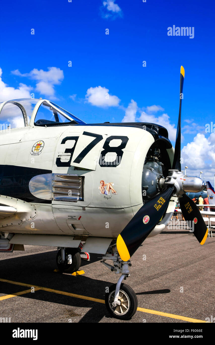 North American T-28 Trojan 1950s US Navy piston-engined trainer plane at the Fort Myers Page Field airport open day Stock Photo