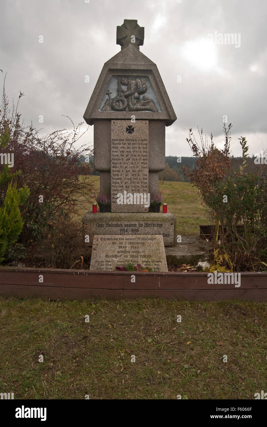 World War One soldiers memorial in former village Ujezd near Westernmost point of Czech republic Stock Photo