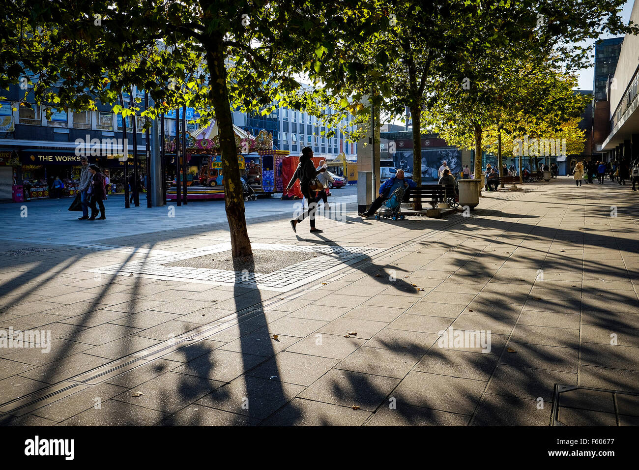 Late evening sunlight in Basildon Town Centre in Essex Stock Photo