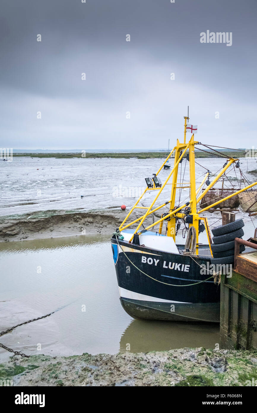 The shellfish trawler, Boy Lukie tied up at Leigh on Sea in Essex. Stock Photo