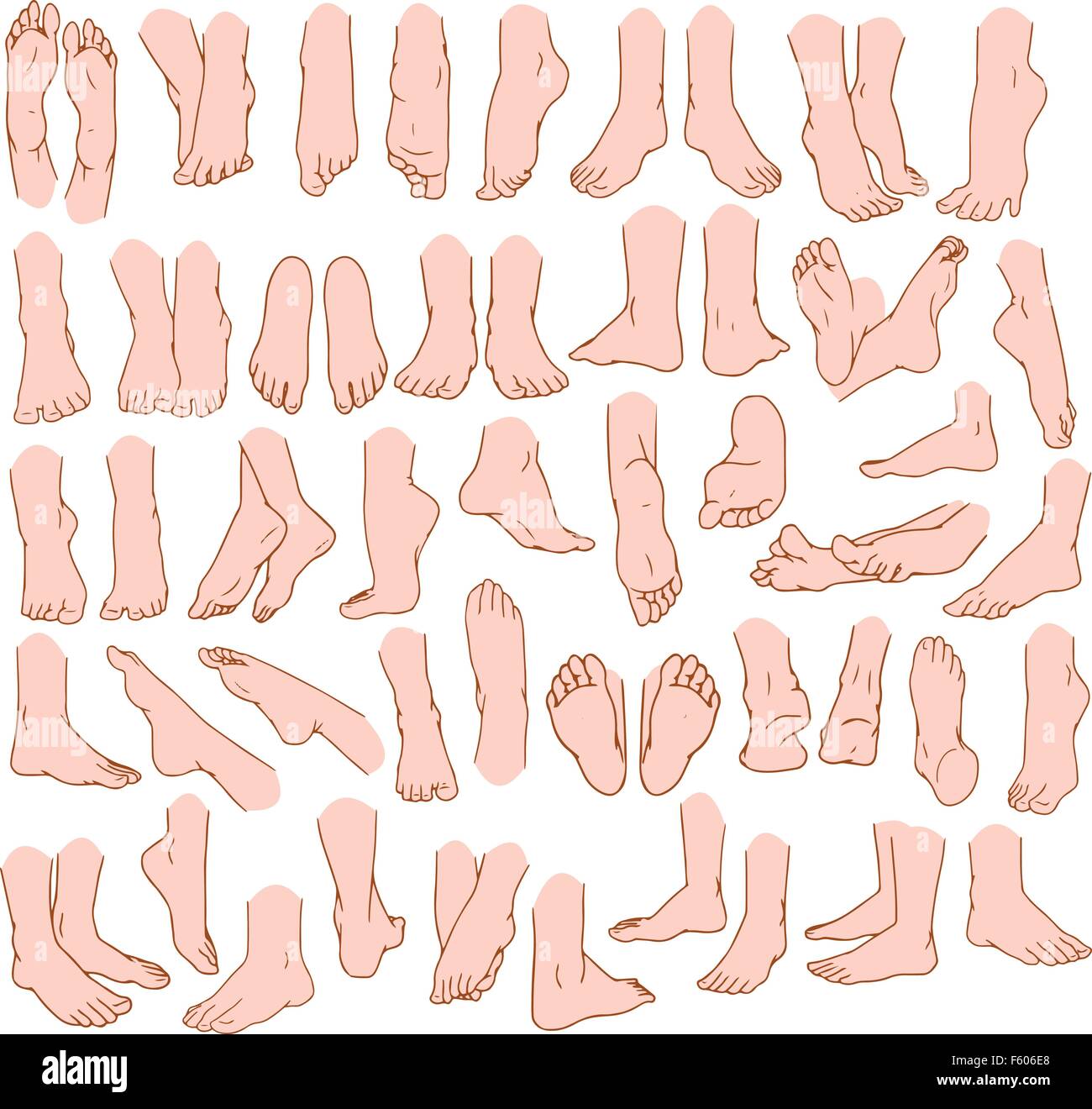 Vector illustrations pack of human feet in various gestures. Stock Vector