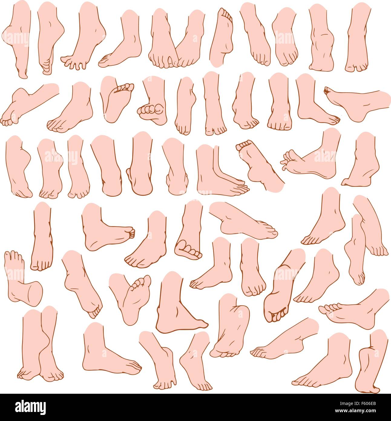 Vector illustrations pack of human feet in various gestures. Stock Vector