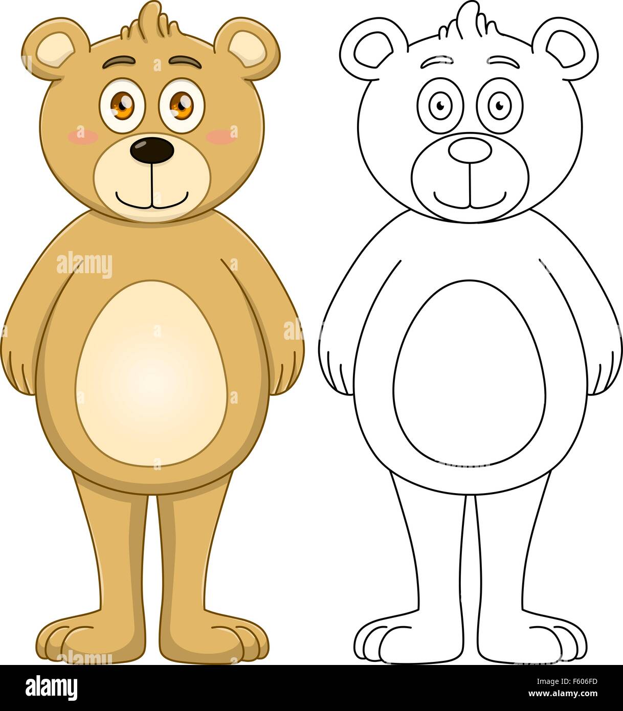 Vector illustration set of a cute brown teddy bear with outline Stock