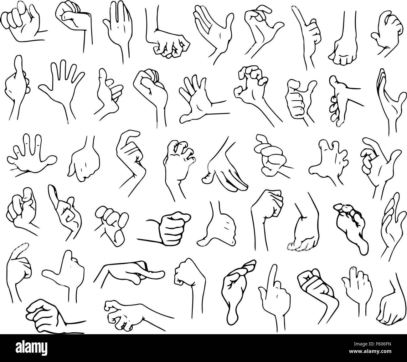 Vector illustrations lineart pack of cartoon hands in various gestures. Stock Vector