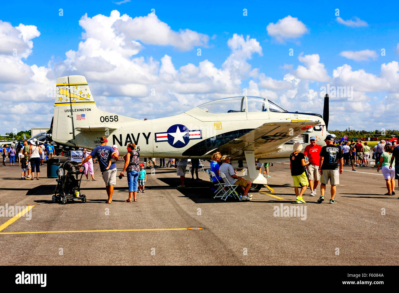 North American T-28 Trojan 1950s US Navy piston-engined trainer plane at the Fort Myers Page Field airport open day Stock Photo