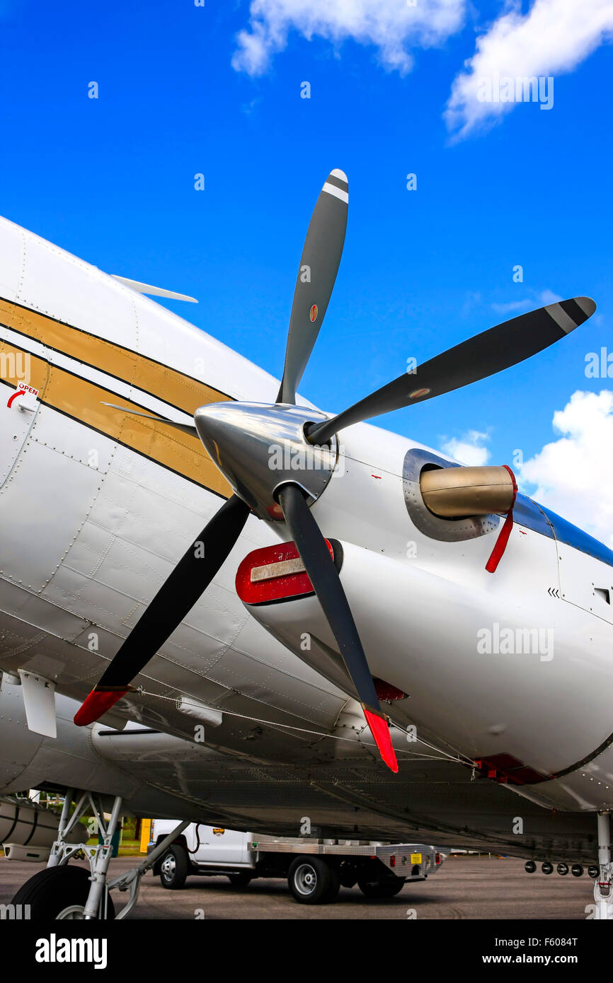 Close up of a Pratt & Whitney Canada PT6A-65R turboprop engine on a Basler BT-67 (modified DC-3) Stock Photo