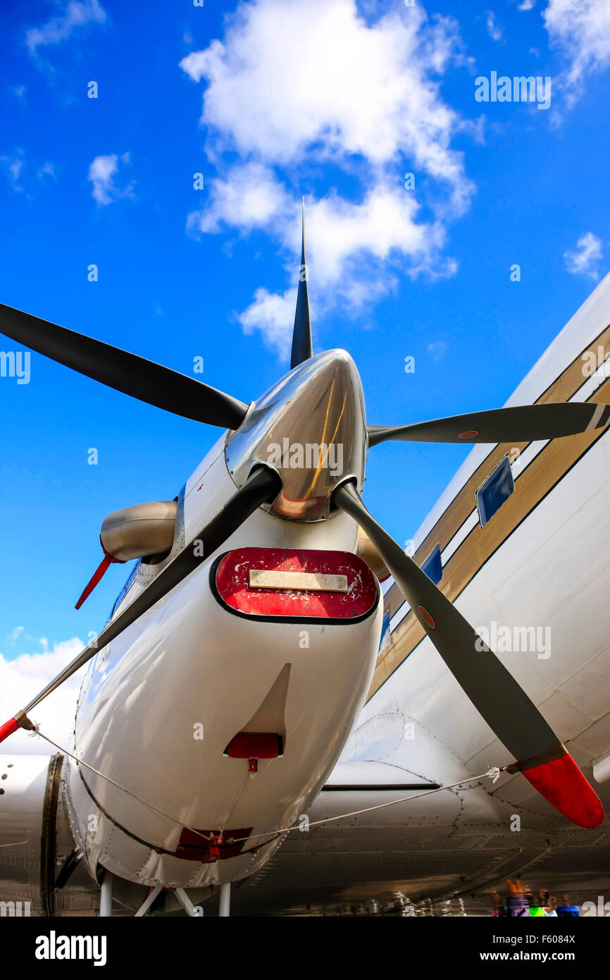 Close up of a Pratt & Whitney Canada PT6A-65R turboprop engine on a Basler BT-67 (modified DC-3) Stock Photo