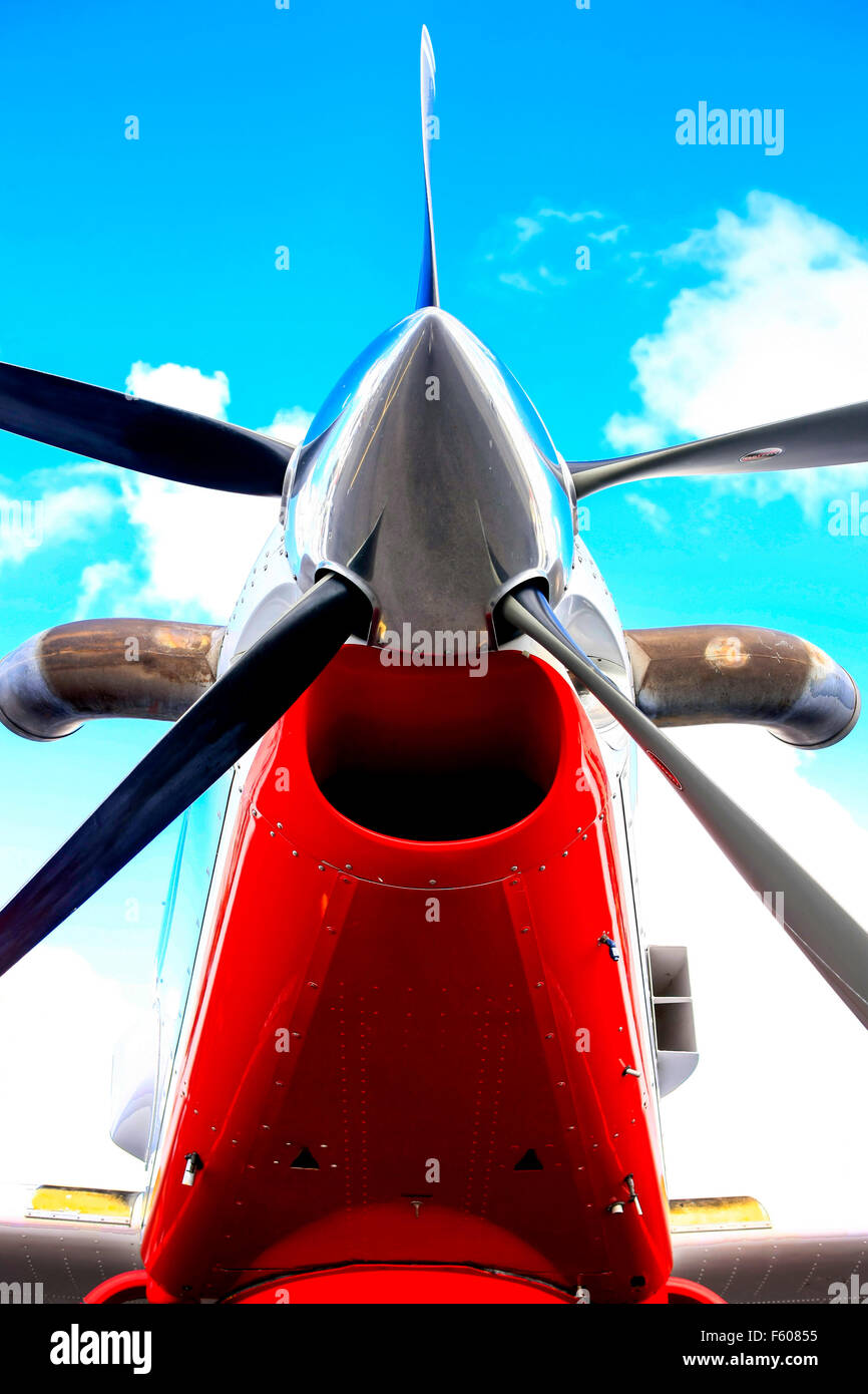 A Pratt & Whitney PT6A-60AG turboprop at the front of an AT-602 crop duster plane Stock Photo