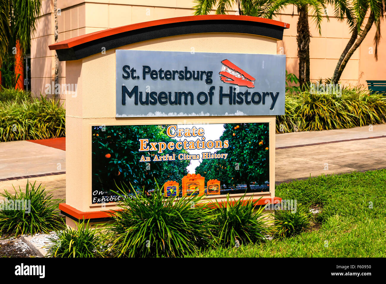 The sign outside the St. Petersburg Museum of History on 2nd Ave in this Florida city Stock Photo