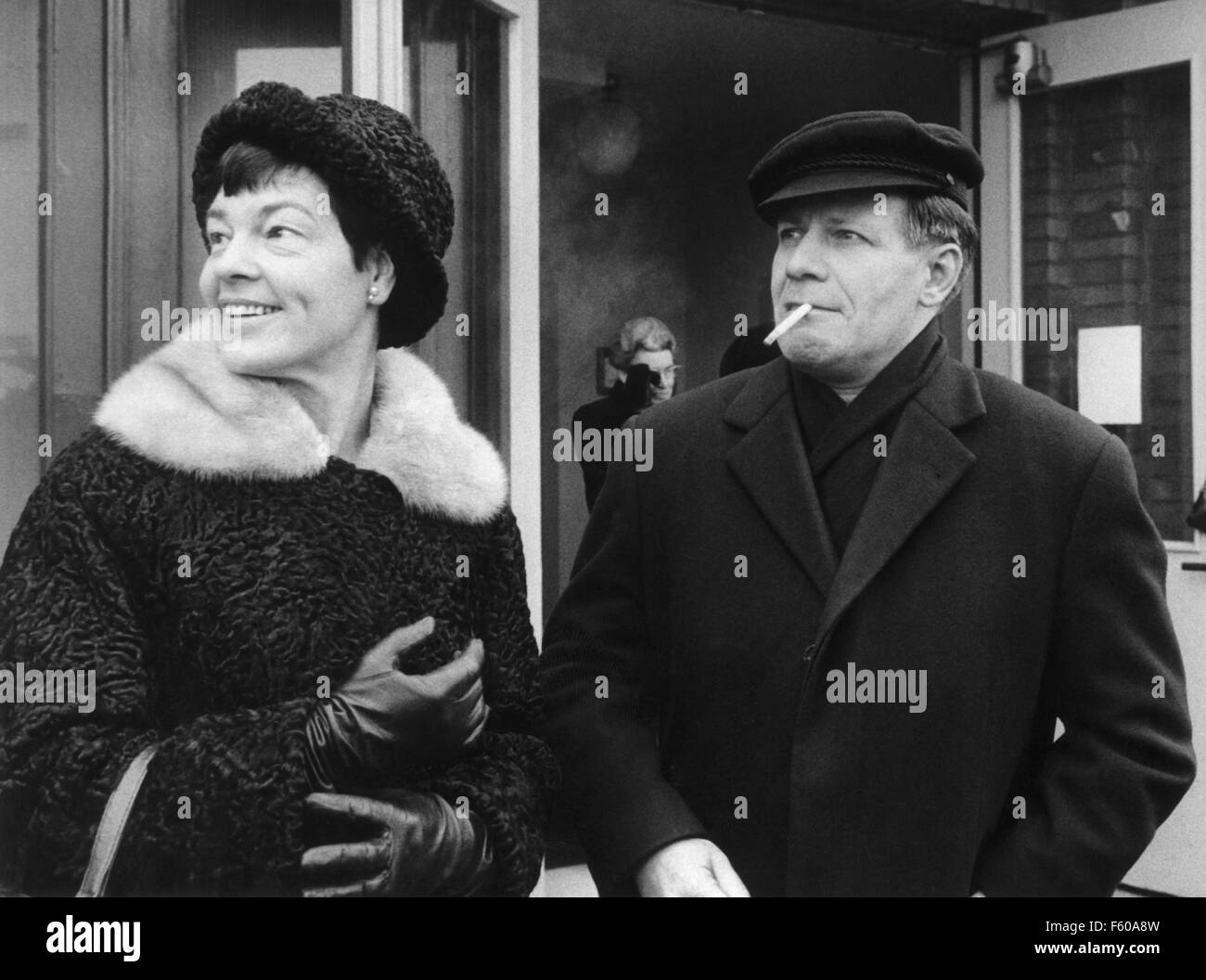 Chairman of the SPD Bundestag faction Helmut Schmidt and his wife Hannelore take part in a ship christening in Hamburg-Finkenwerder on 21 February 1968. Stock Photo