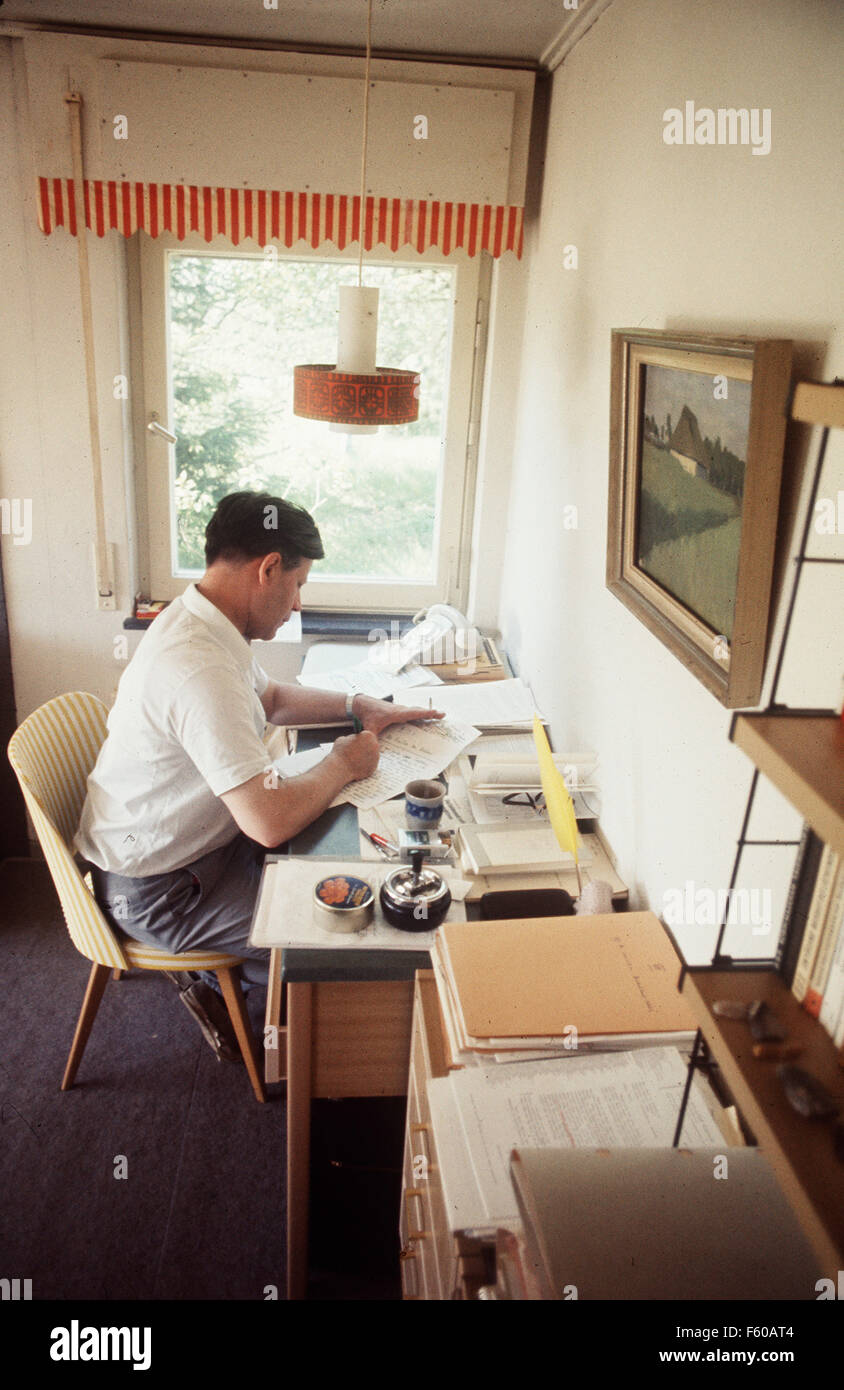 Helmut Schmidt Spd Is Sitting At His Desk In The Office Of His