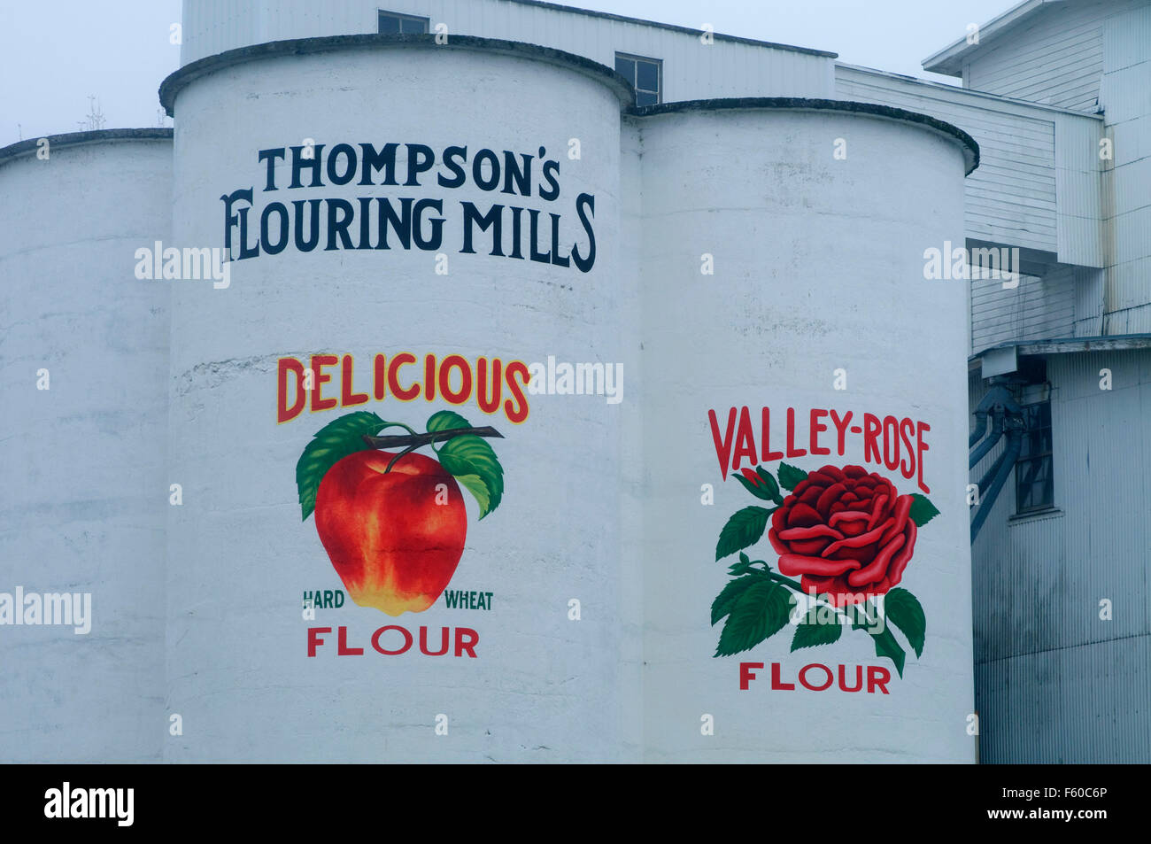 Grain silos, Thompson's Mills State Park, Oregon Stock Photo Alamy