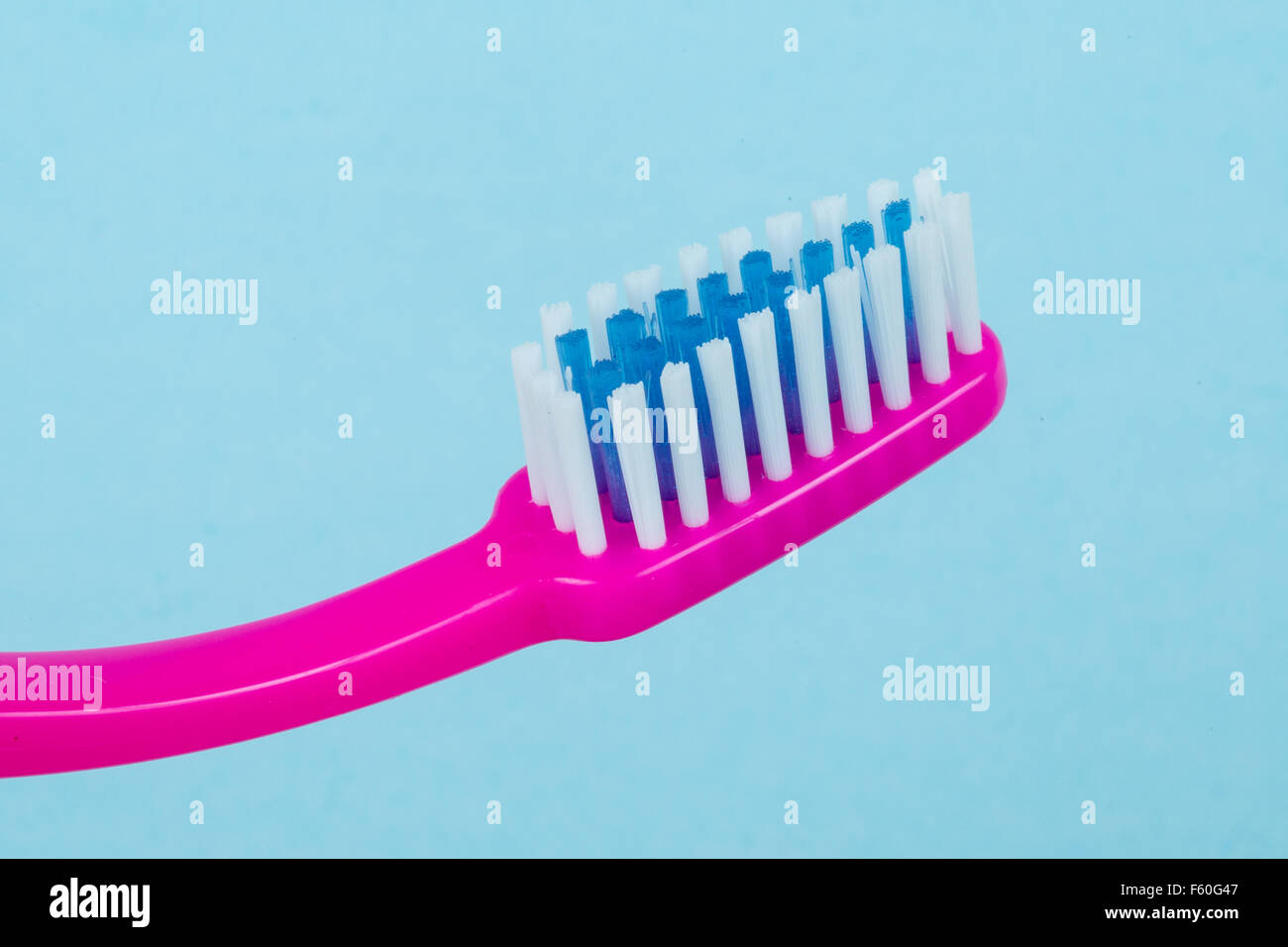 A pink toothbrush on a blue background Stock Photo Alamy
